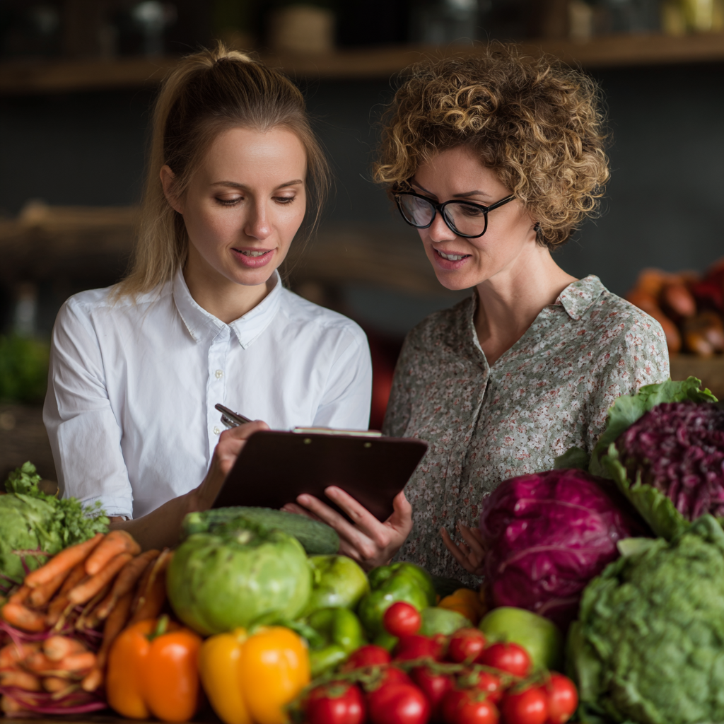 Ukrainian senior man and woman exercising outdoors with fresh vegetables nearby, showing healthy active lifestyle